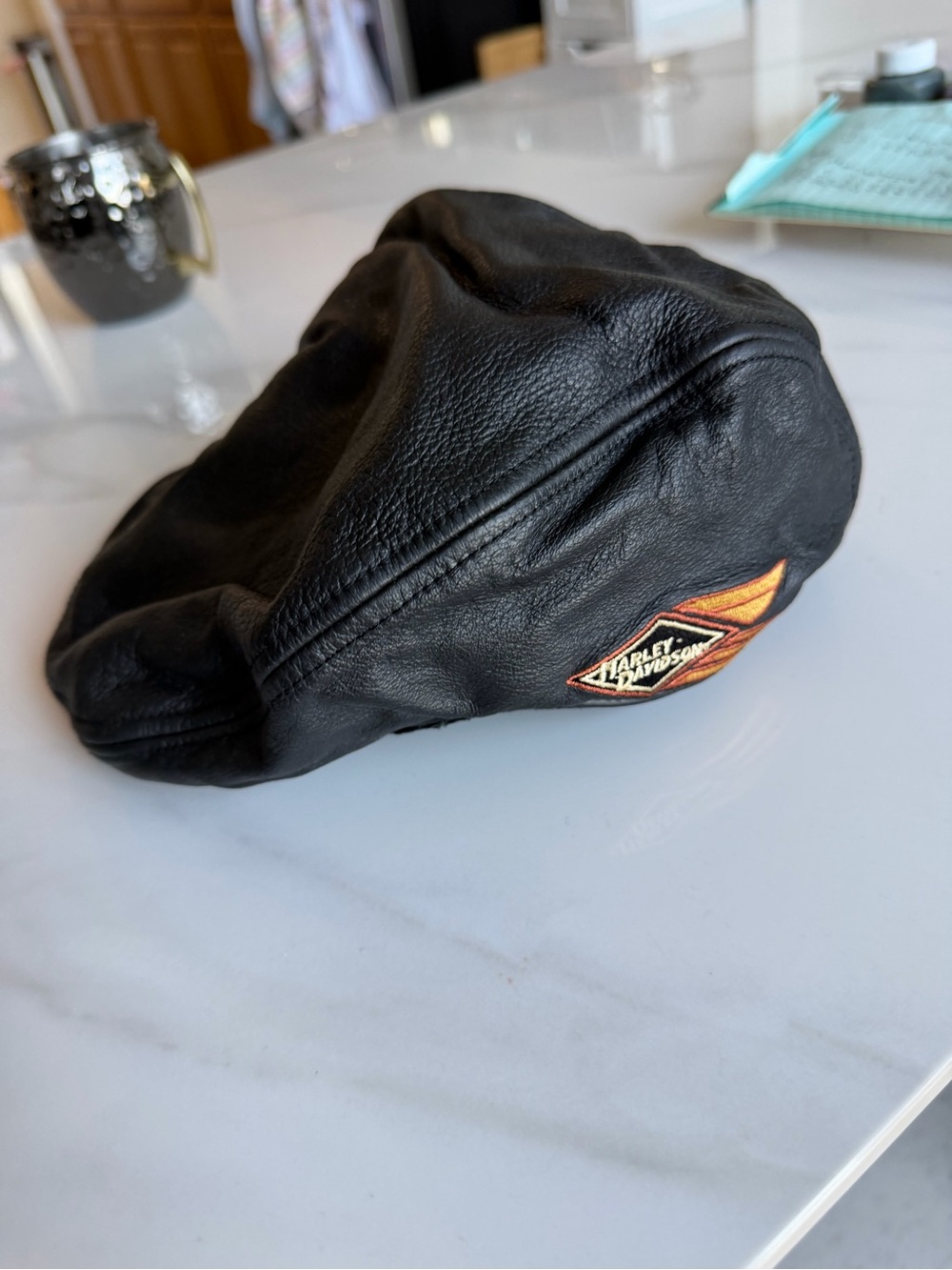 Vintage Harley-Davidson Black Leather Beret Embroidered Biker Hat Unisex - Picture 5 of 14
